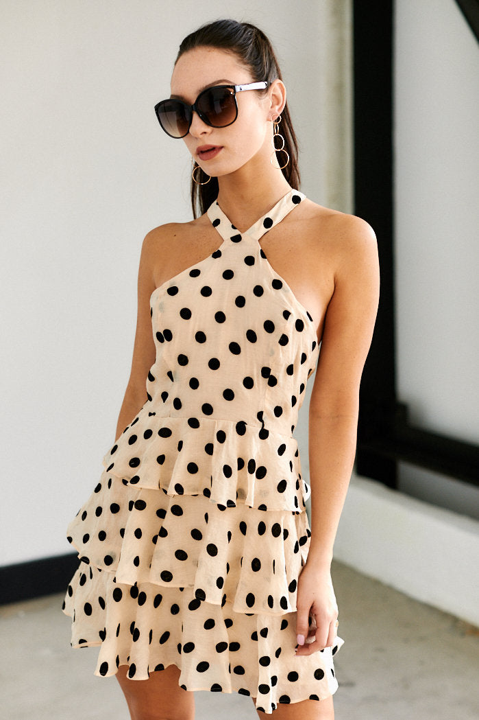 Lana Polka Dot Halter Cocktail Dress - fab'rik