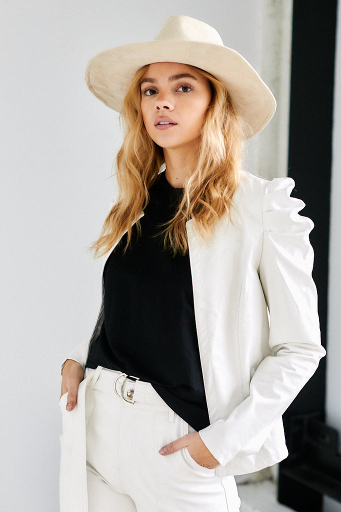 Antoinette Faux Leather Puff Sleeve Jacket - fab'rik