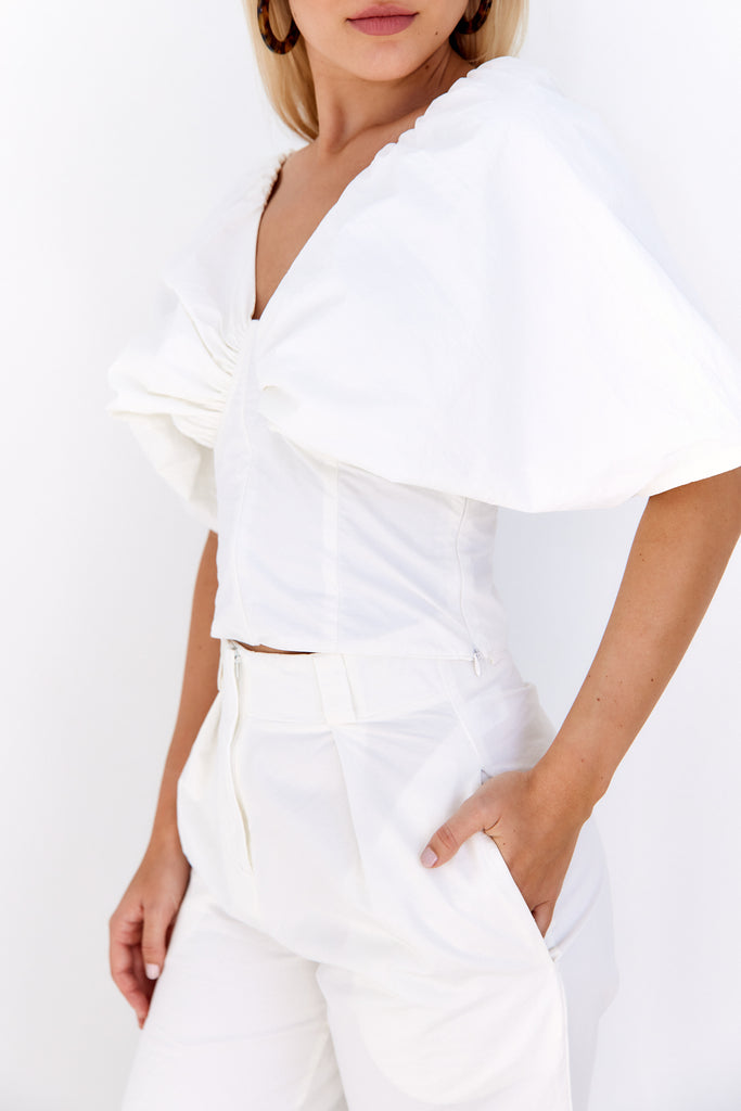 Dawn Balloon Sleeve Crop Top - fab'rik