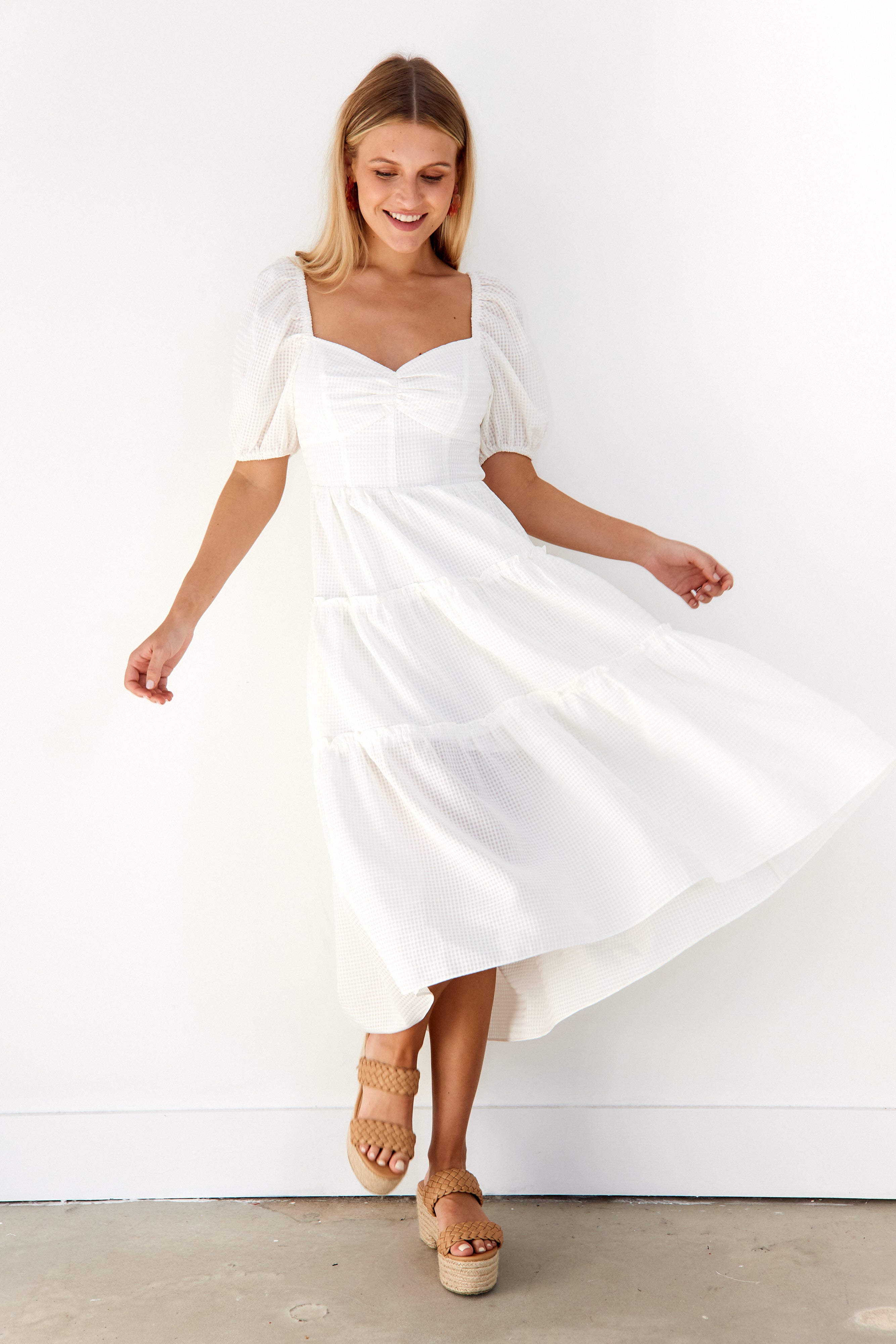 Amanda Tiered Puff Sleeve Midi Dress - fab'rik