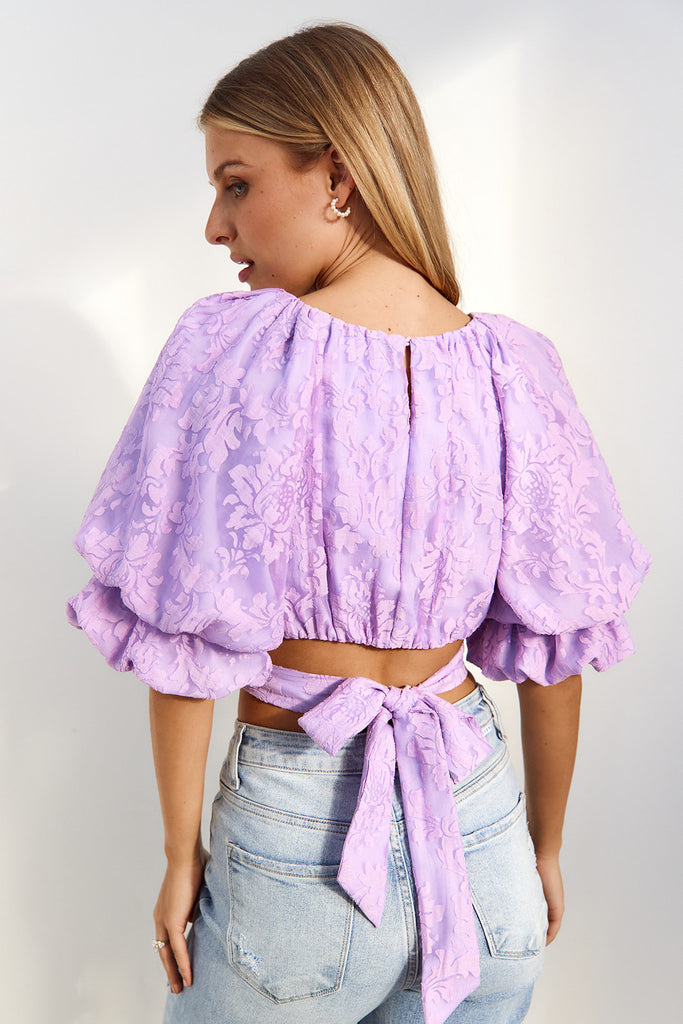 Angela Puff Sleeve Tie Back Top - fab'rik