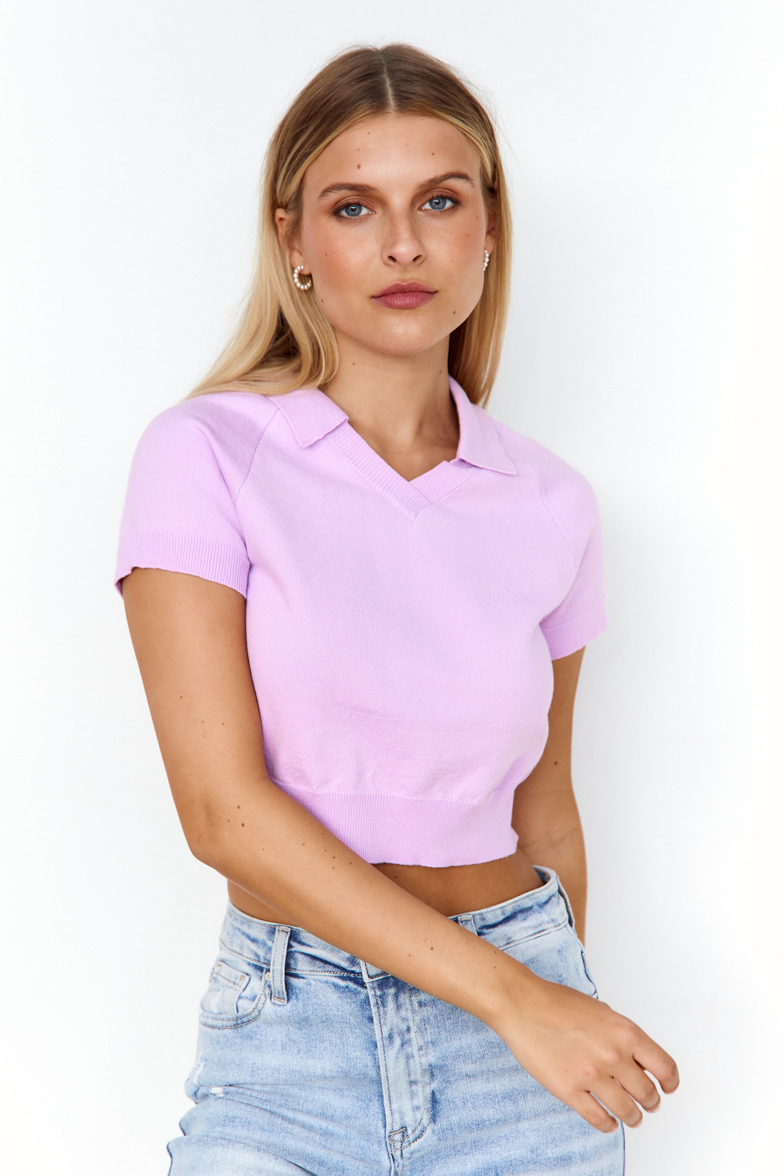 Veronica Cropped Collared Sweater - fab'rik