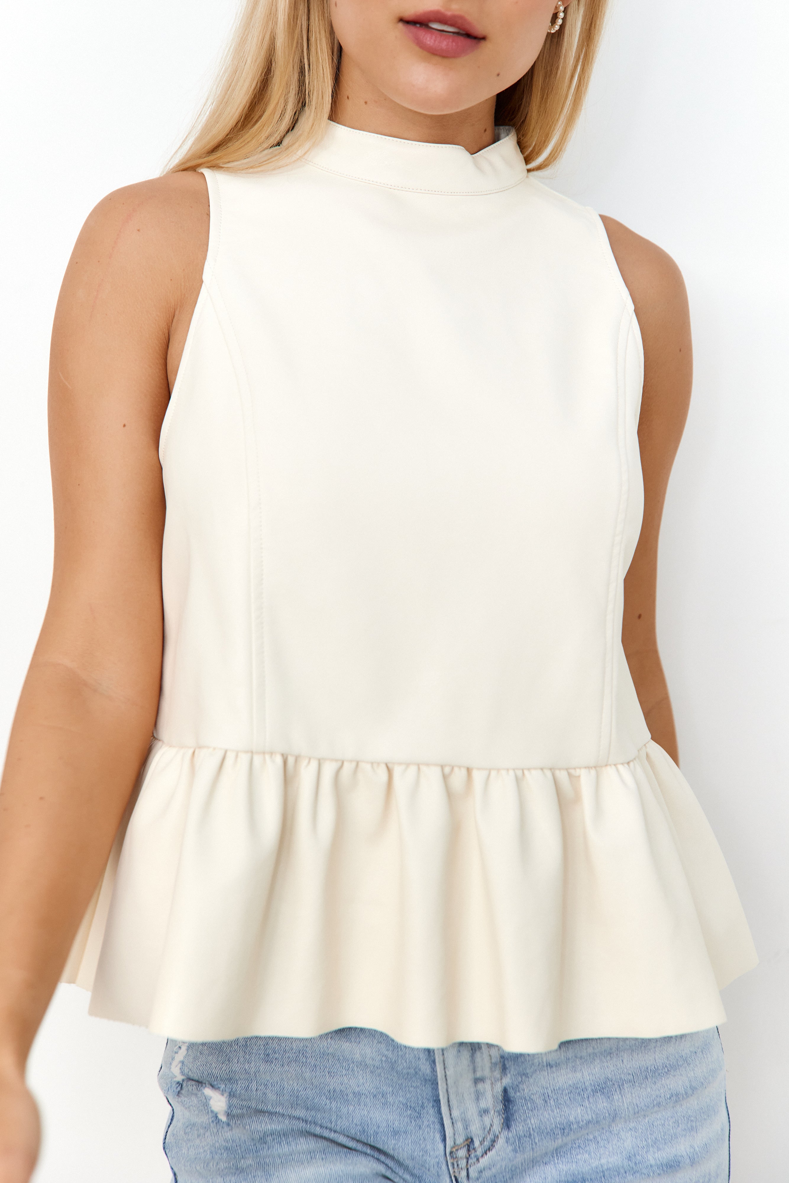 Teresa Faux Leather Peplum Tank - fab'rik