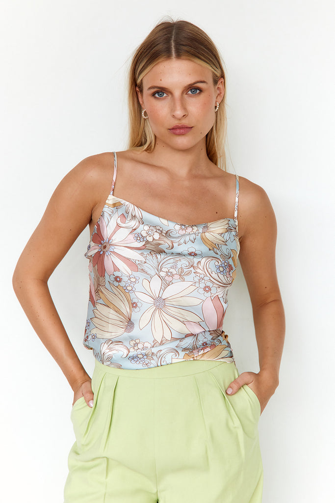 Reba 70's Floral Satin Tank - fab'rik