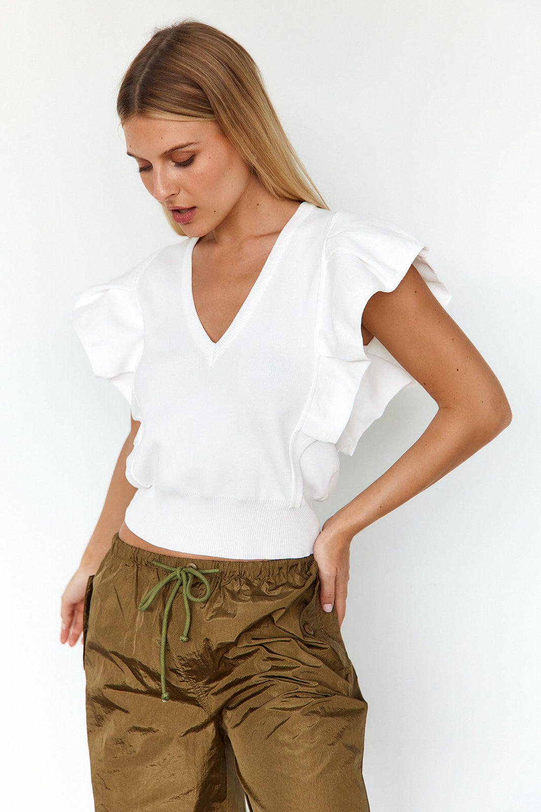 Jamie Ruffled Sleeve Knit Top - fab'rik