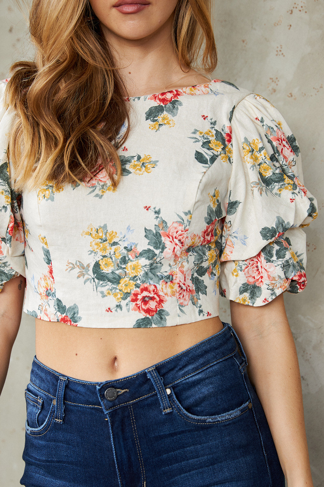 Clara Floral Puff Sleeve Cropped Blouse - fab'rik