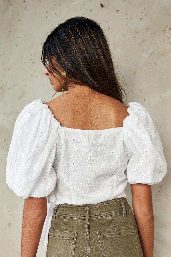 Higgins Eyelet Puff Sleeve Cropped Blouse - fab'rik
