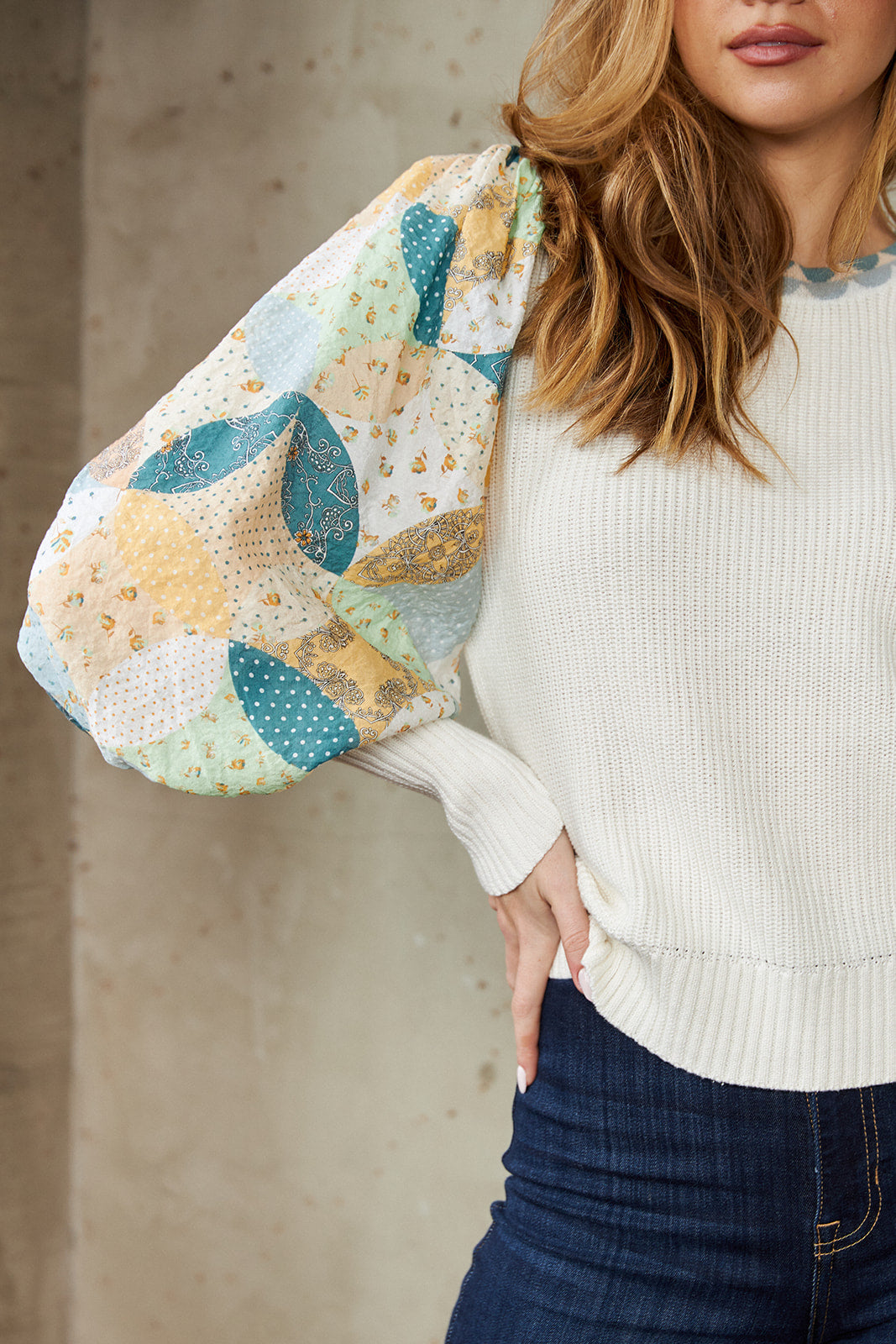 Lourdes Printed Puff Sleeve Sweater - fab'rik