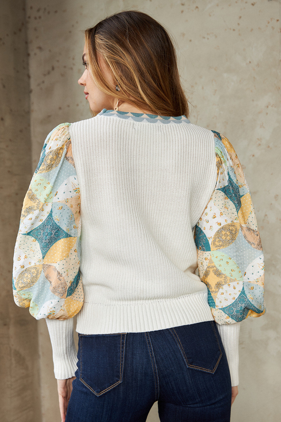 Lourdes Printed Puff Sleeve Sweater - fab'rik