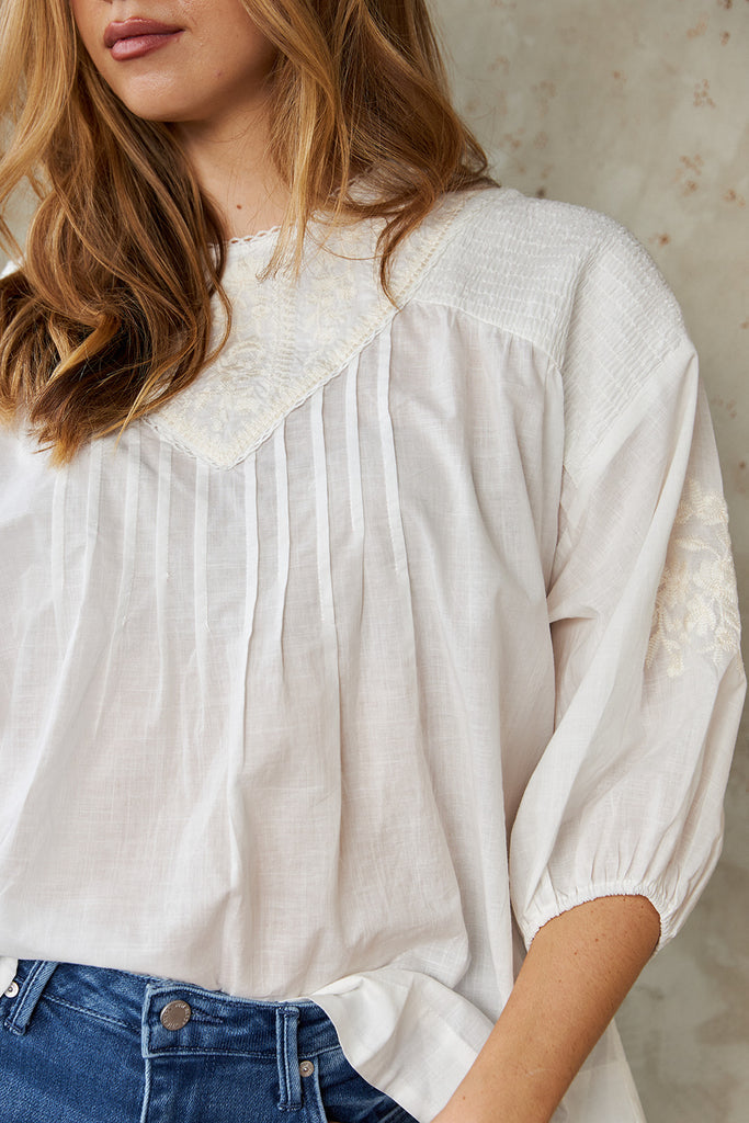 Lois Smocked Detail Embroidered Blouse - fab'rik