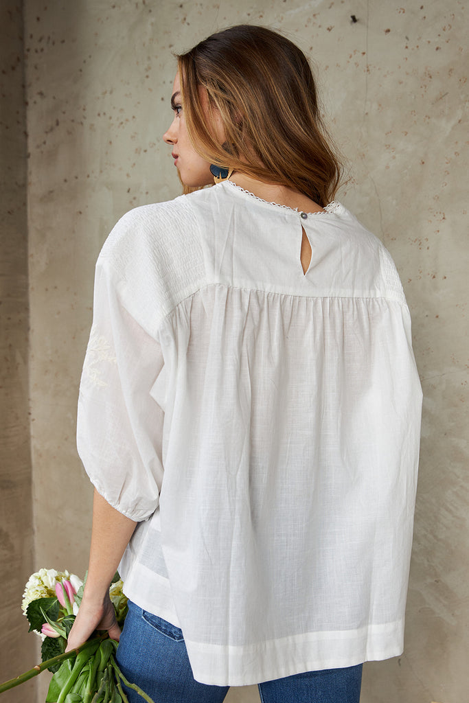 Lois Smocked Detail Embroidered Blouse - fab'rik
