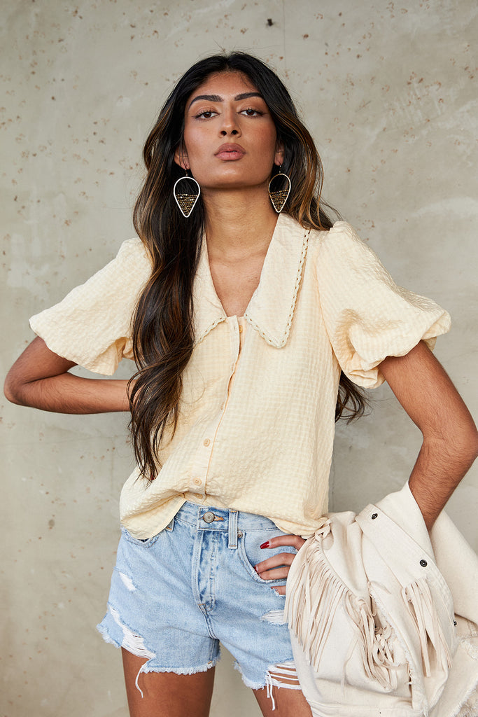 York Puff Sleeve Button Front Blouse - fab'rik