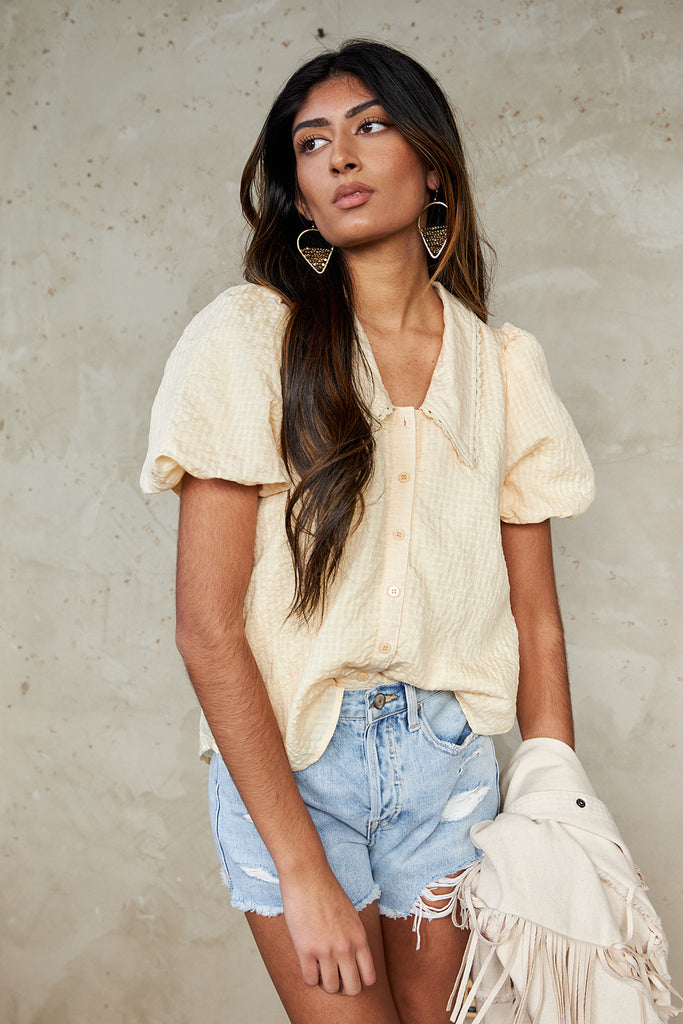 York Puff Sleeve Button Front Blouse - fab'rik
