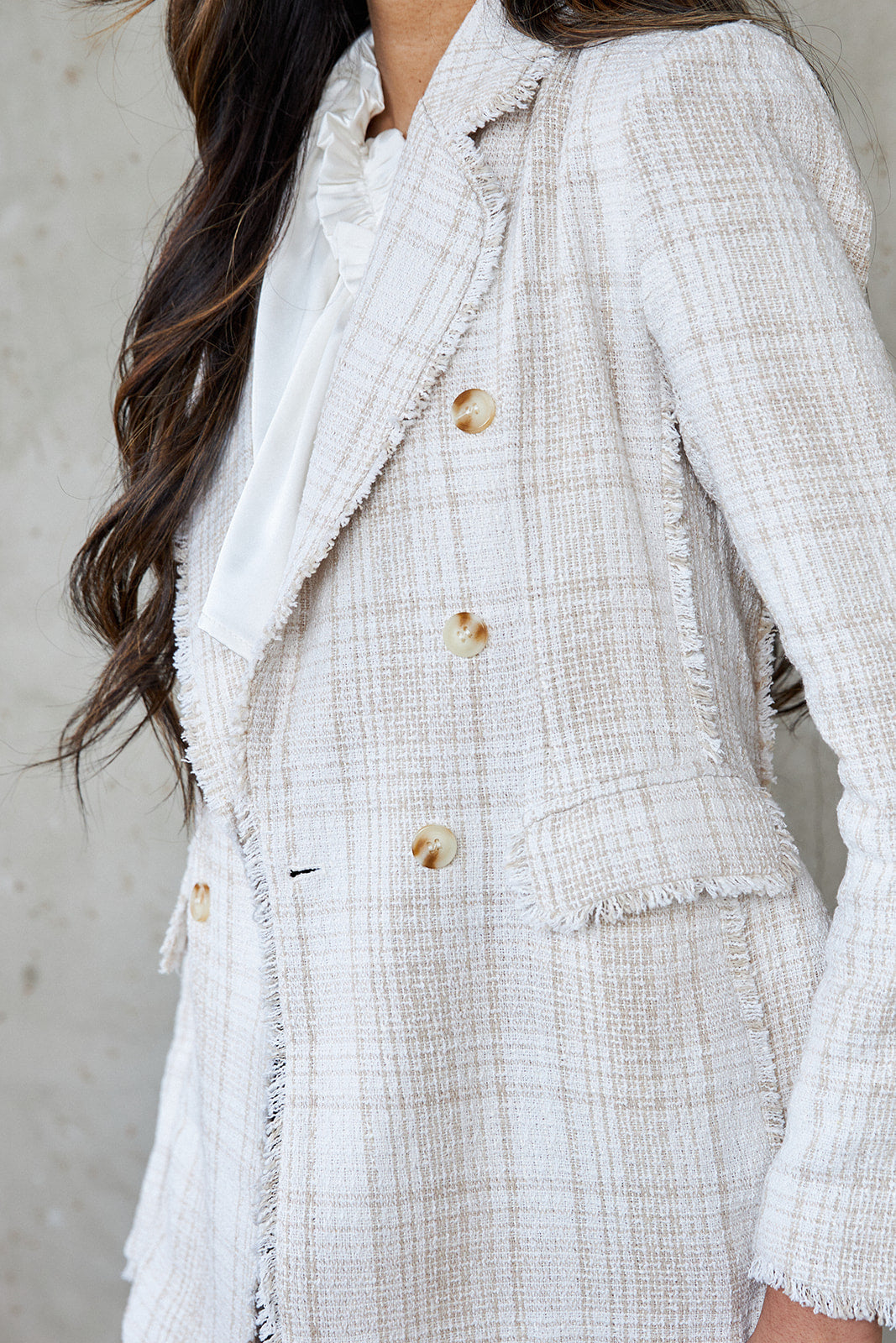 Vina Plaid Frayed Detail Blazer - fab'rik