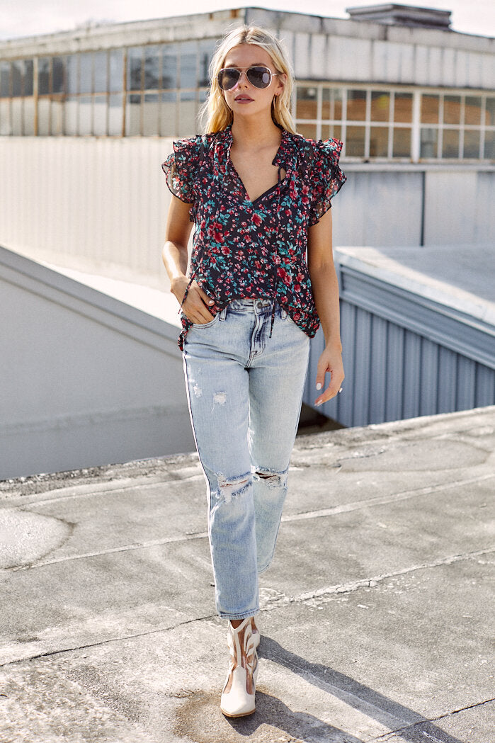 Ellington Floral Ruffle Sleeve Blouse - fab'rik