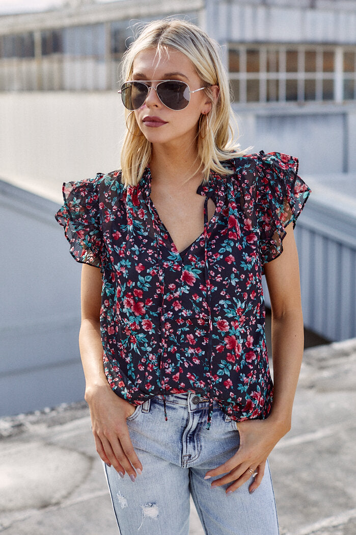 Ellington Floral Ruffle Sleeve Blouse - fab'rik