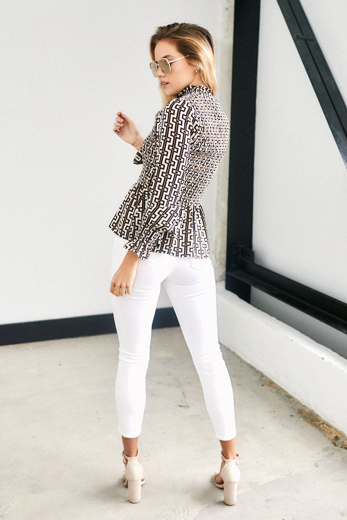 Athena Long Sleeve Smocked Detail Blouse - fab'rik