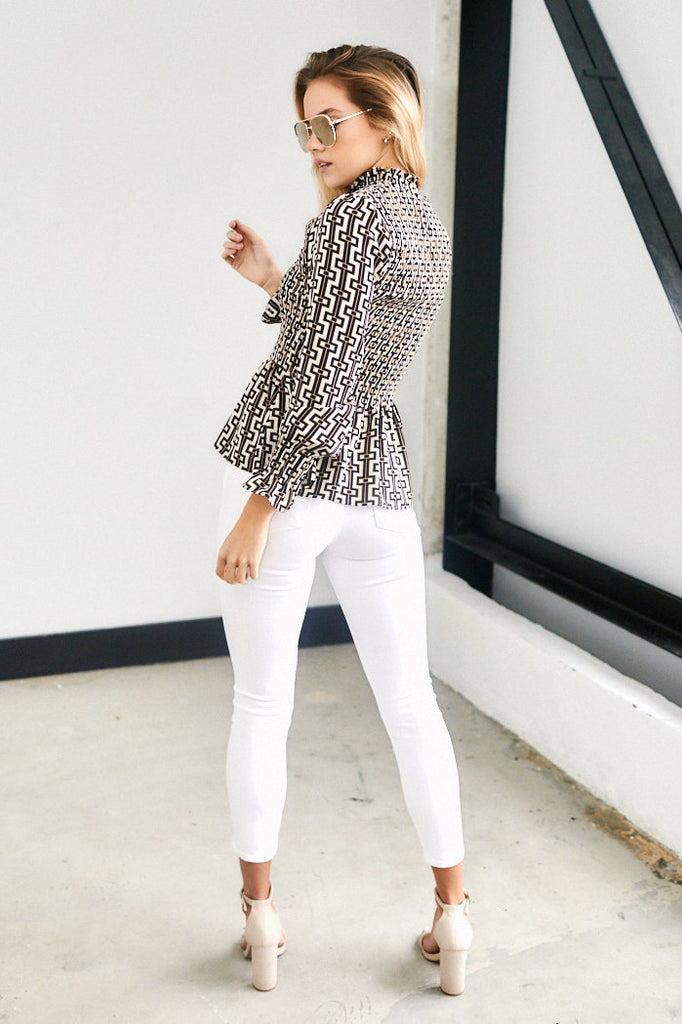 Athena Long Sleeve Smocked Detail Blouse - fab'rik