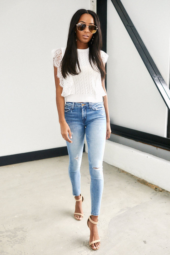 SALE - Olivia Lace Detail Knit Blouse - fab'rik