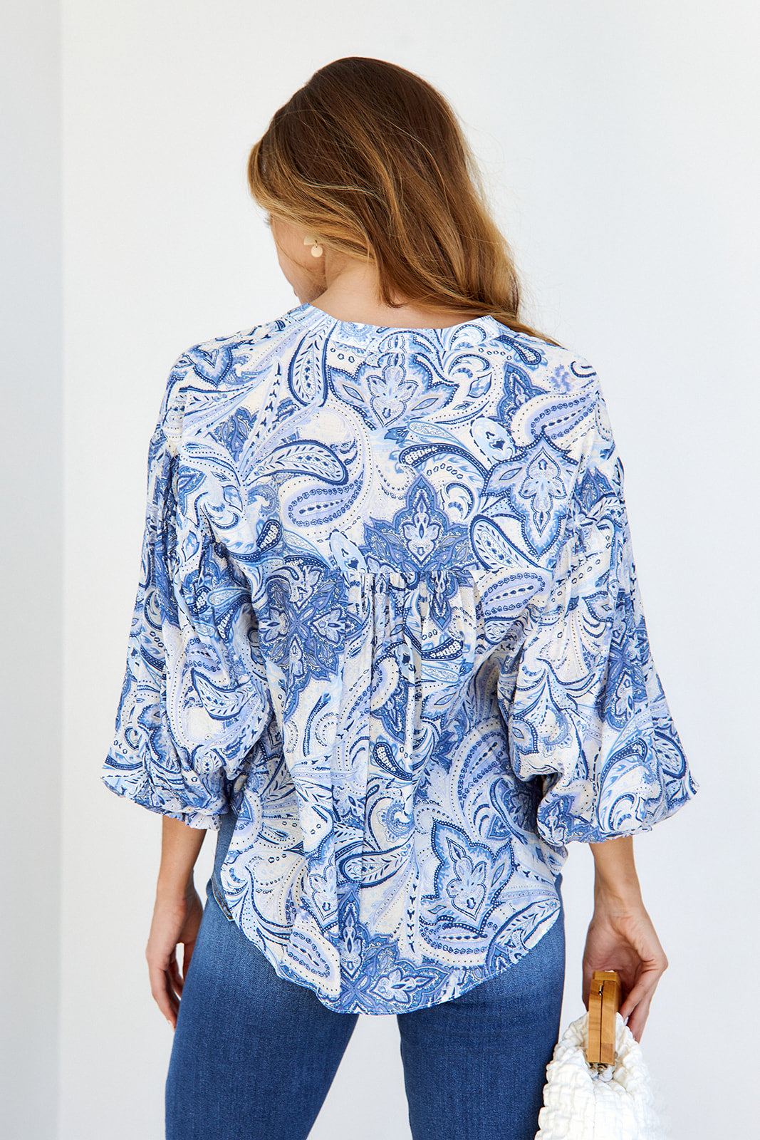 Onyx Paisley Puff Sleeve Blouse - fab'rik