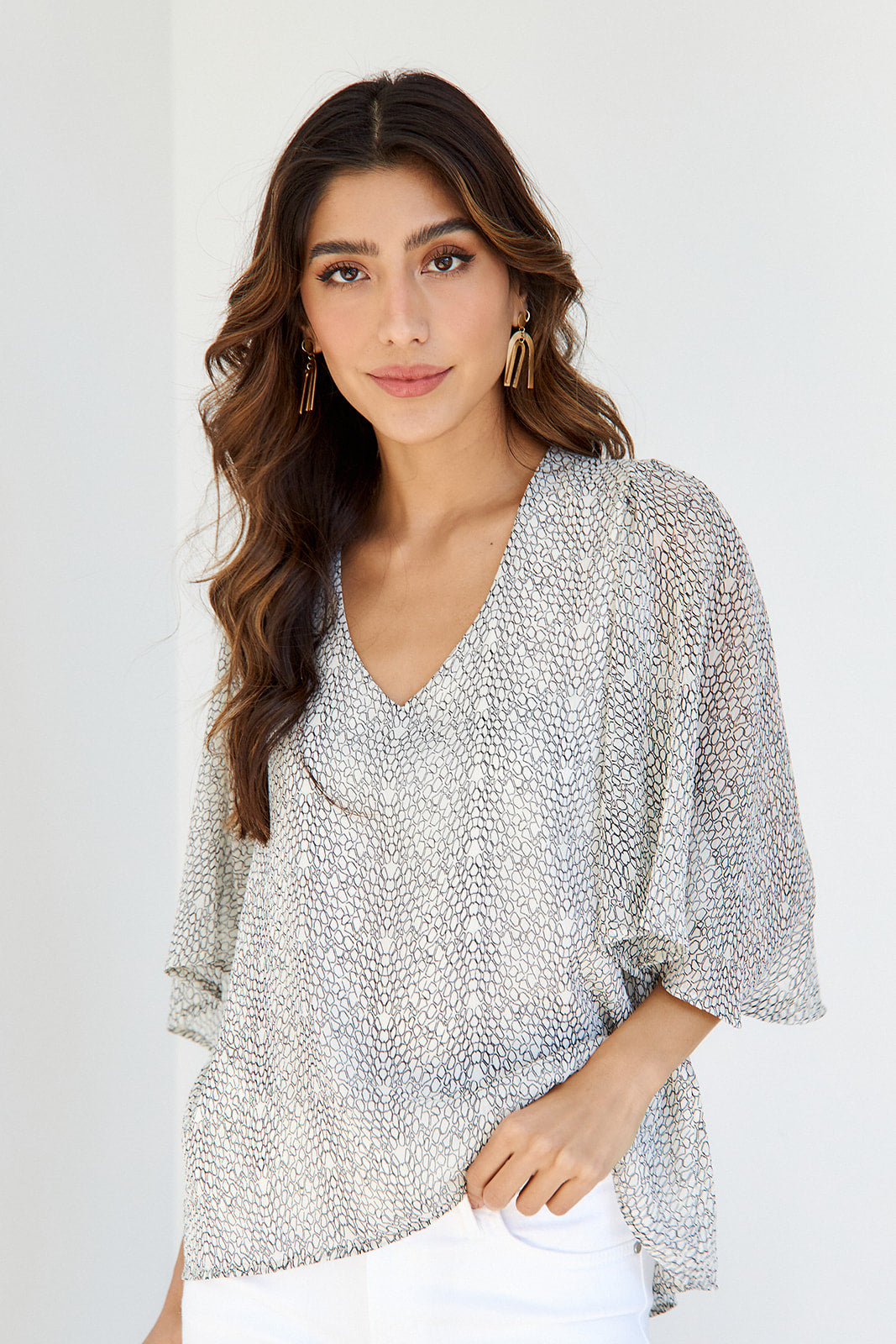 Monet Printed Ruffled Sleeve Blouse - fab'rik