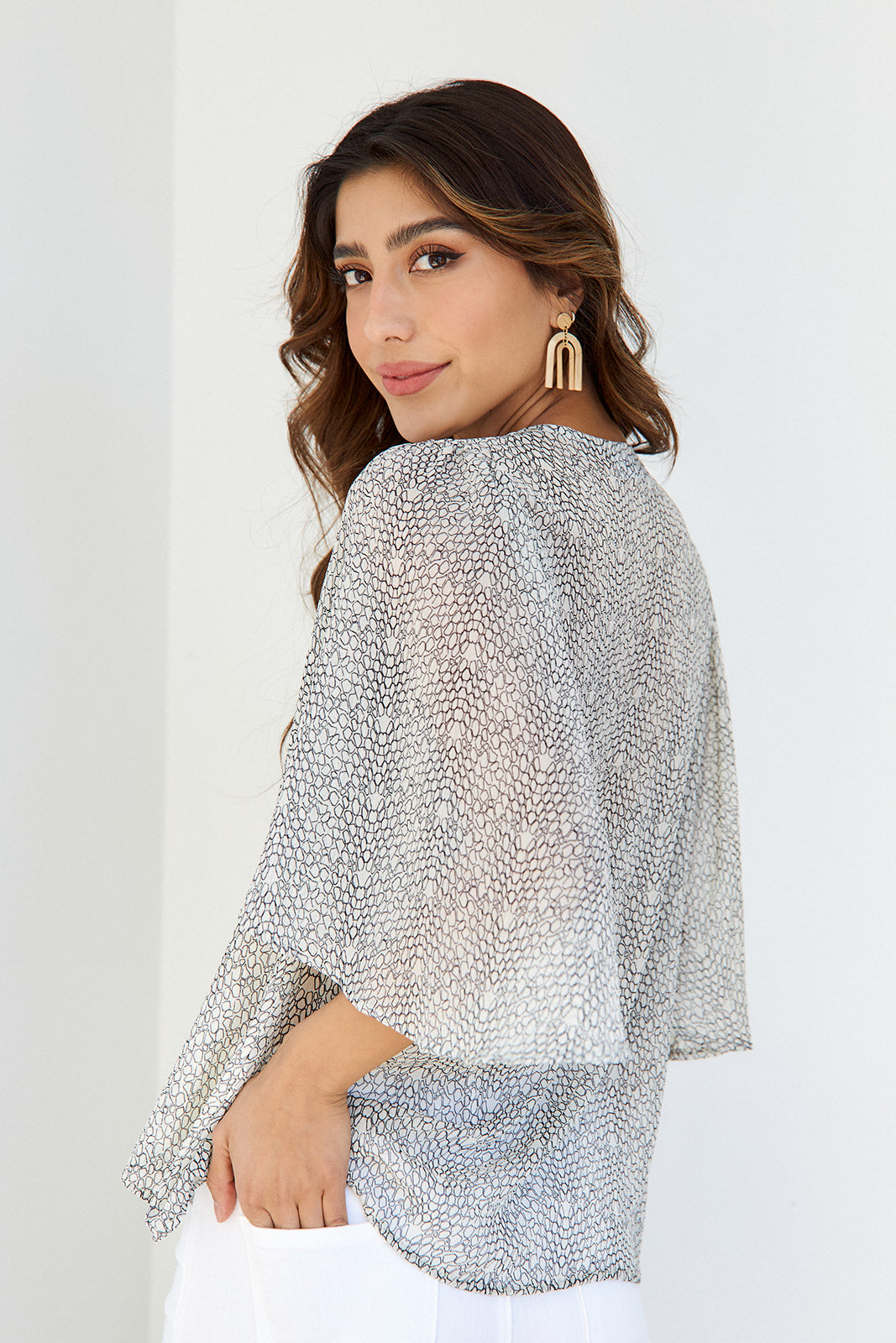Monet Printed Ruffled Sleeve Blouse - fab'rik