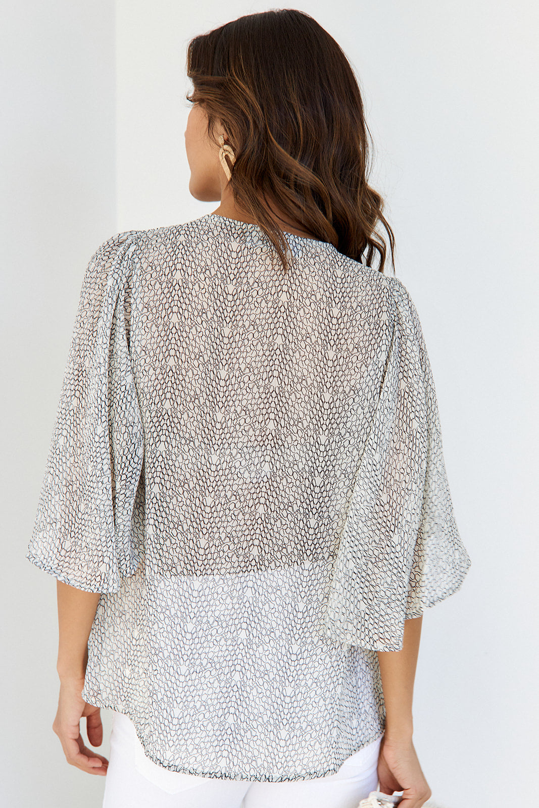 Monet Printed Ruffled Sleeve Blouse - fab'rik