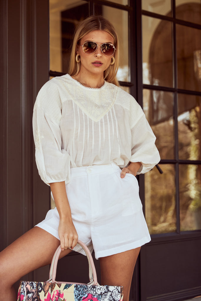 SALE - Lois Smocked Detail Embroidered Blouse - fab'rik