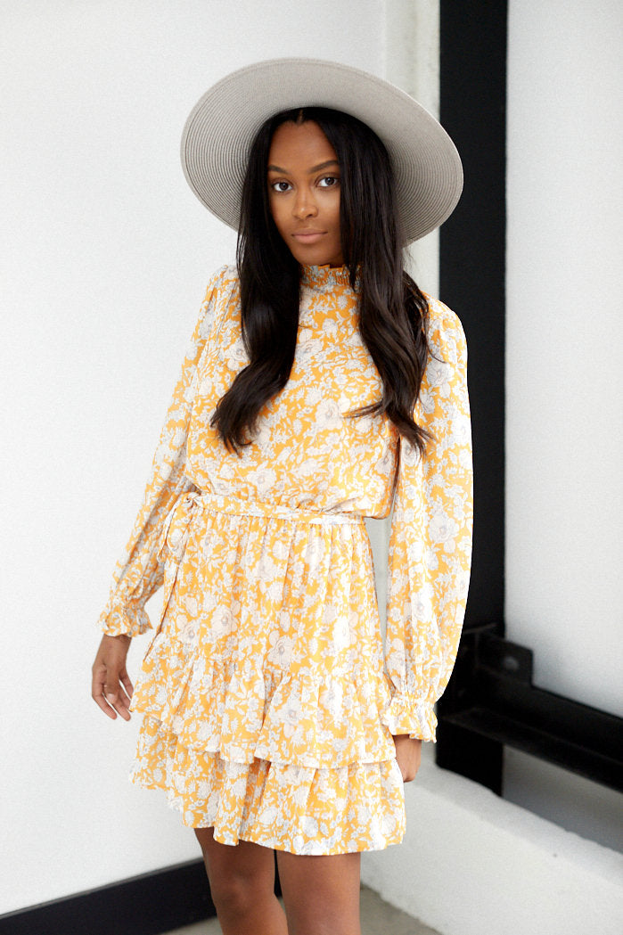 Bianca Long Sleeve Floral Print Dress - fab'rik