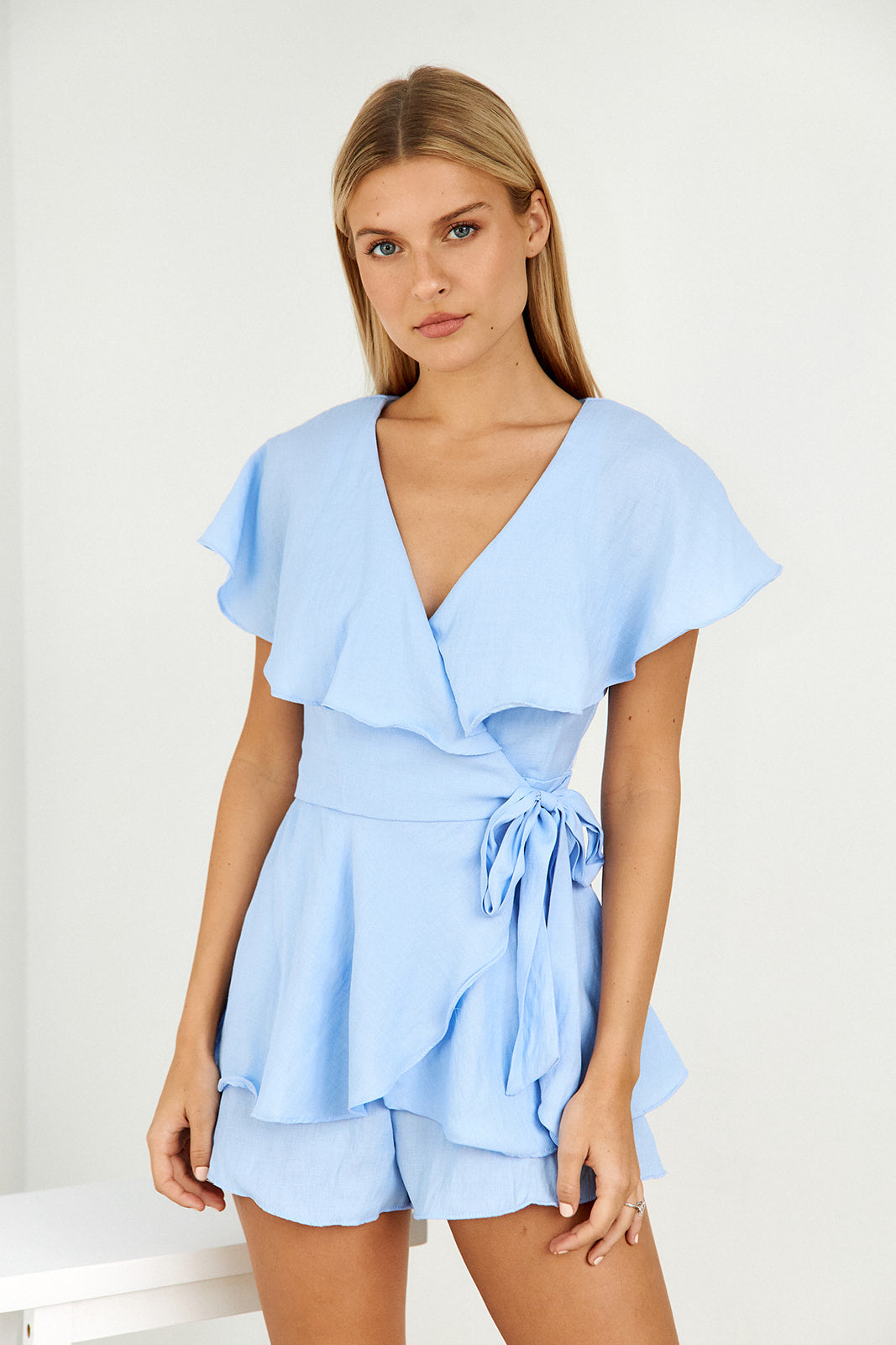 Nell Ruffle Wrap Side Tie Romper - fab'rik