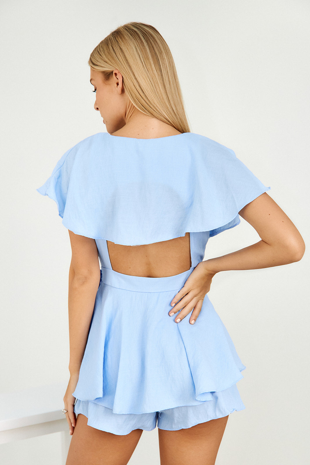 Nell Ruffle Wrap Side Tie Romper - fab'rik