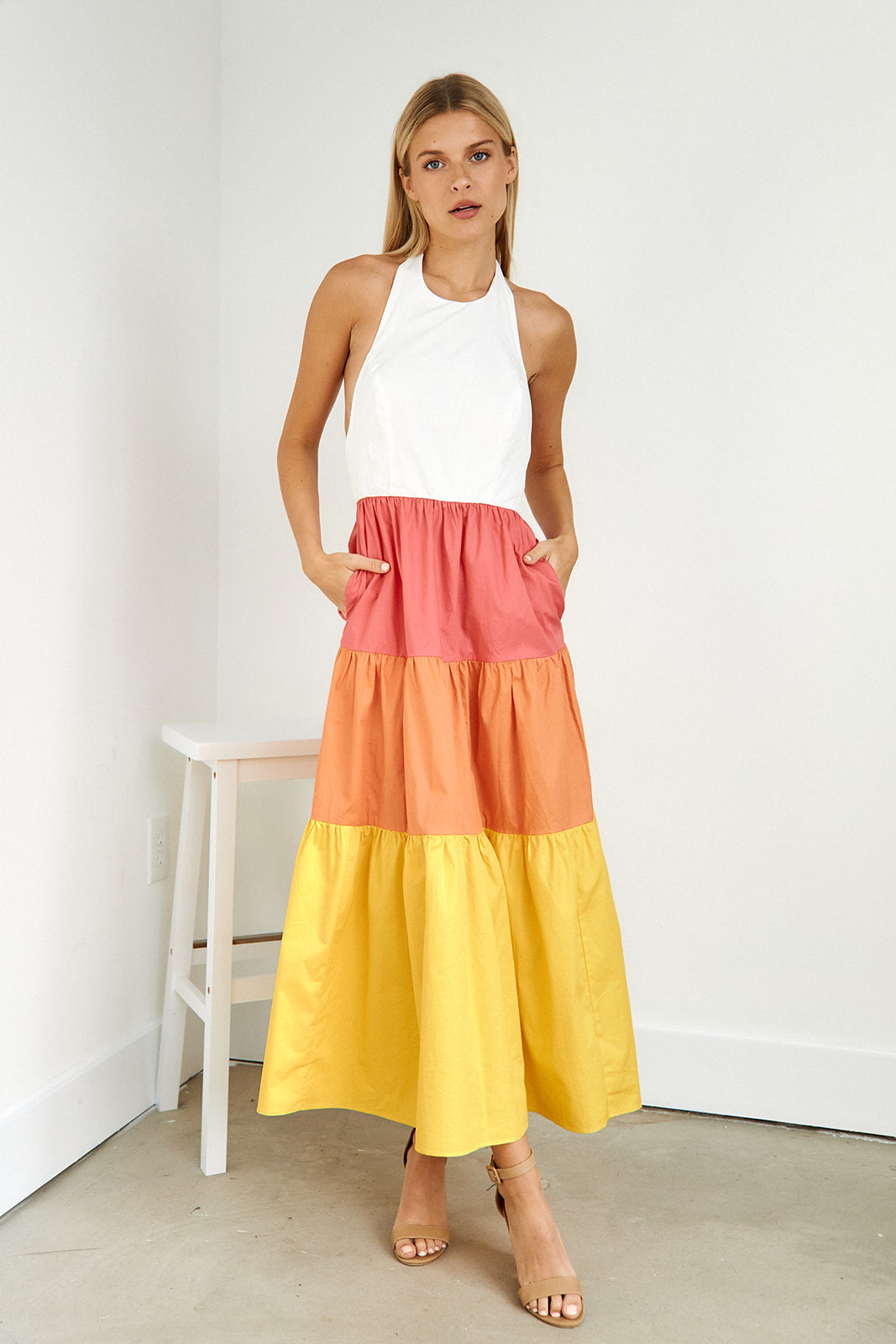 Mari Coloblocked Halter Maxi Dress - fab'rik