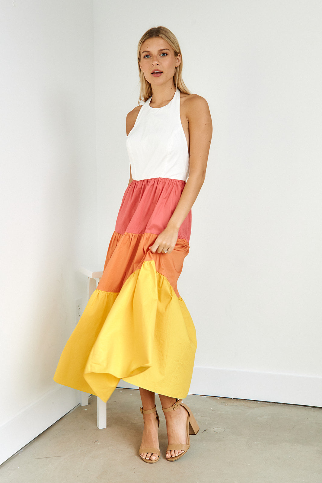 Mari Coloblocked Halter Maxi Dress - fab'rik