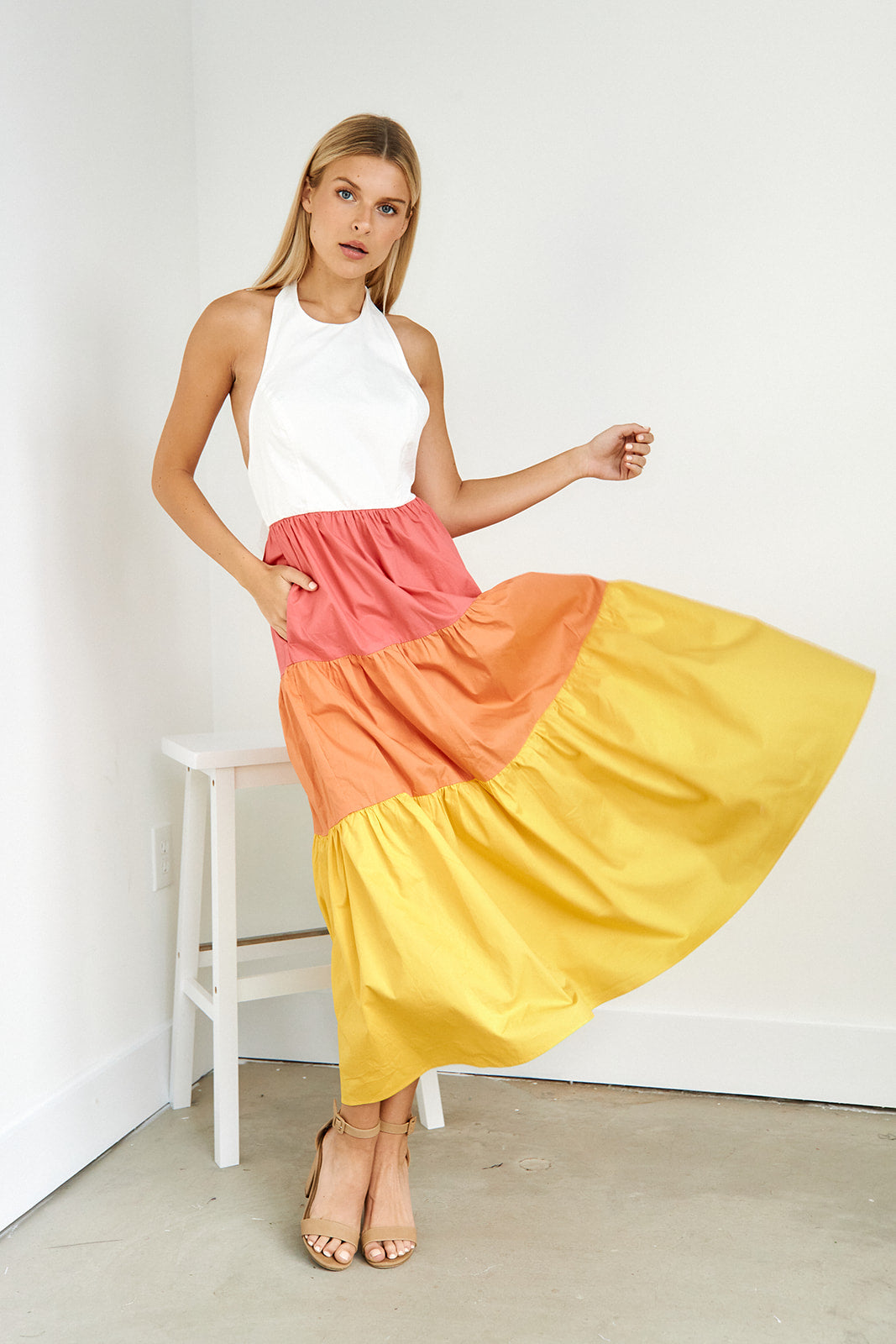 Mari Coloblocked Halter Maxi Dress - fab'rik