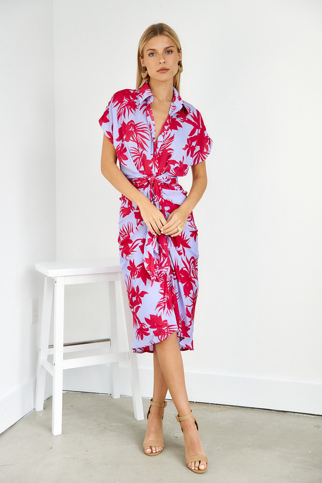 Easton Floral Front Tie Midi Dress - fab'rik