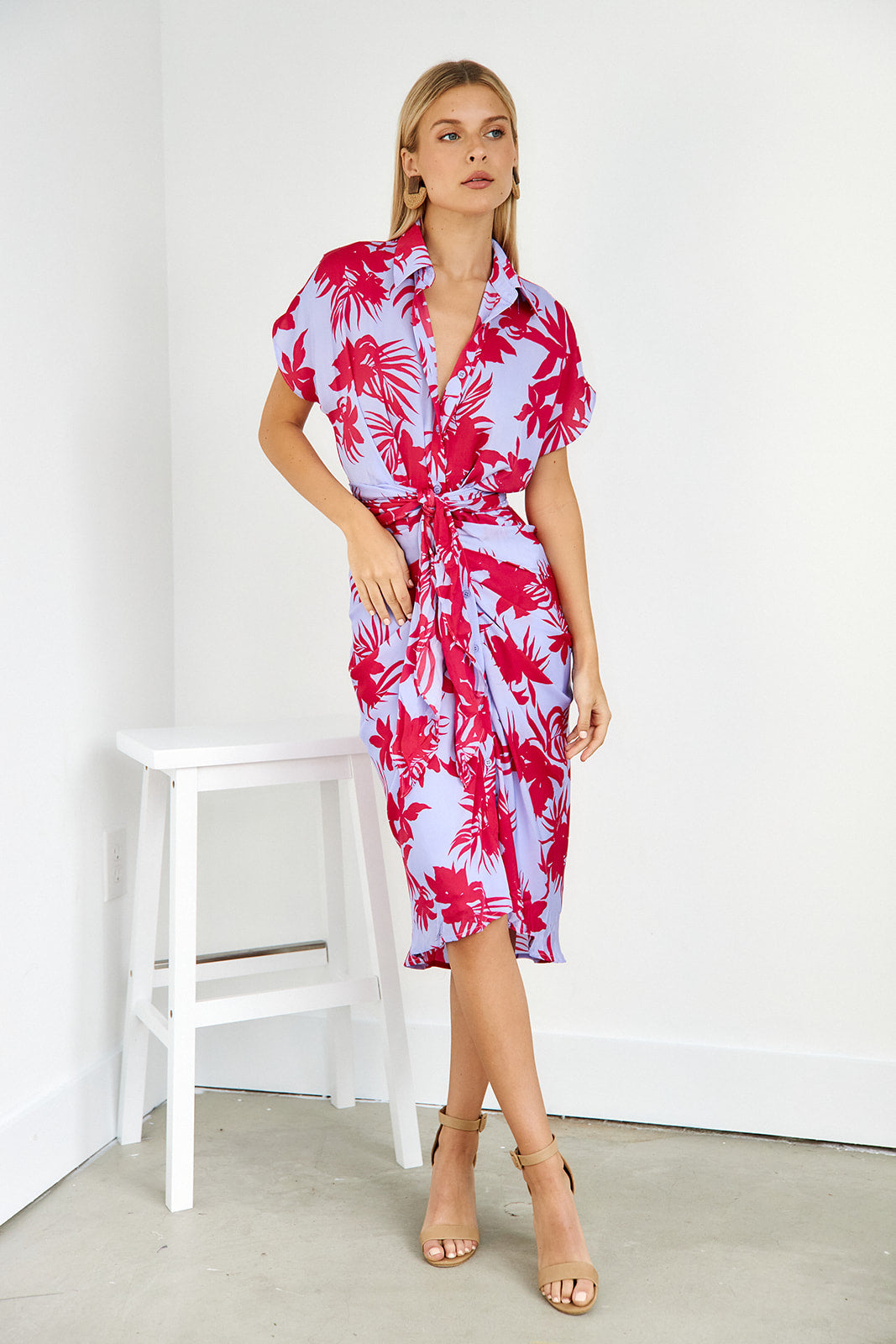 Easton Floral Front Tie Midi Dress - fab'rik