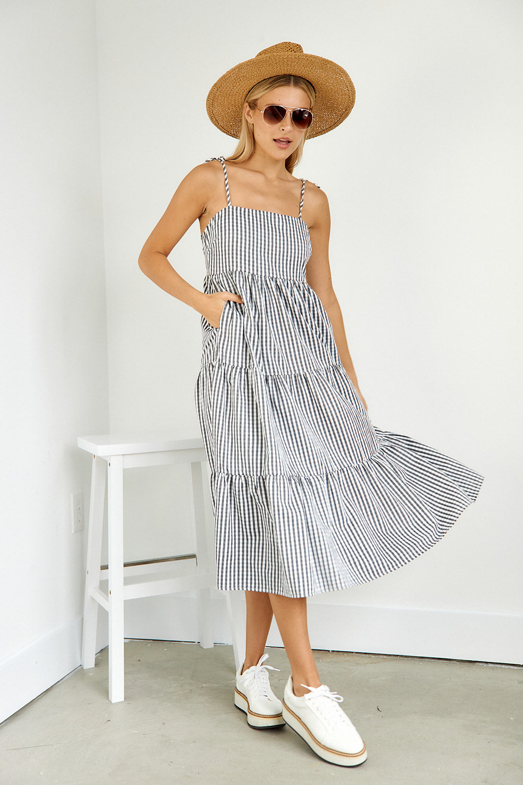 Aria Gingham Tiered Midi Dress - fab'rik