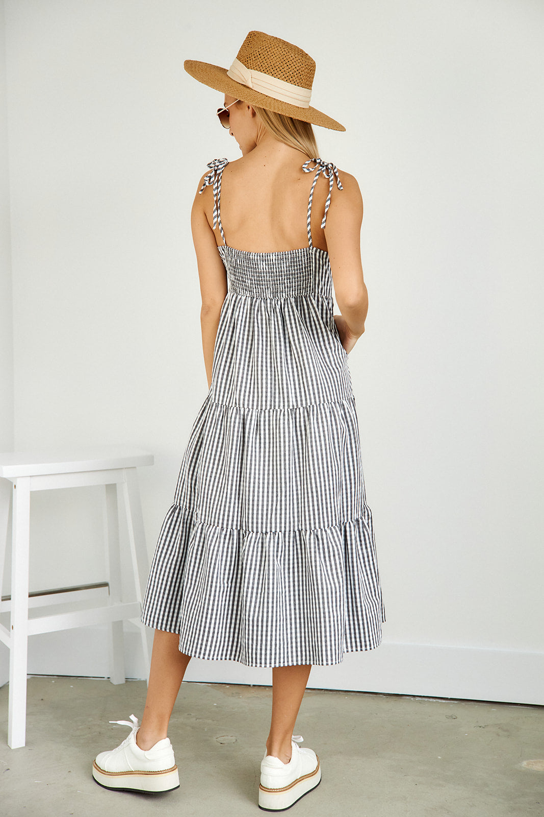 Aria Gingham Tiered Midi Dress - fab'rik