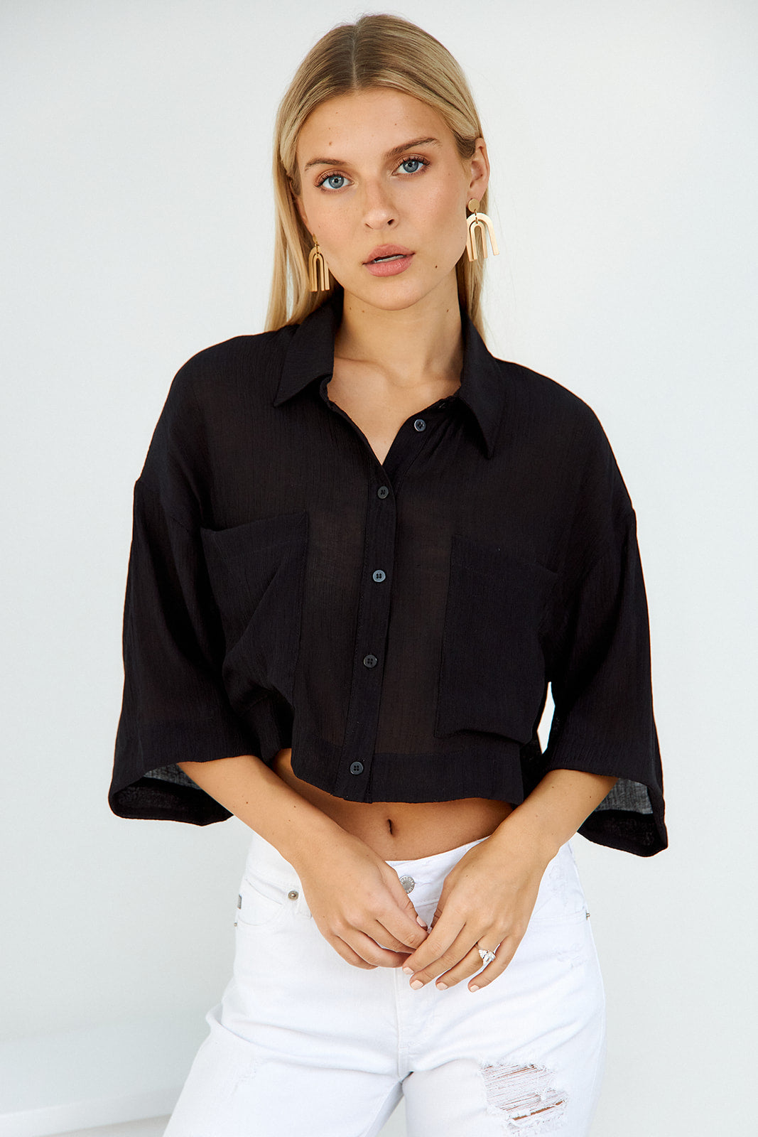 Kayden Cropped Button Down Blouse - fab'rik