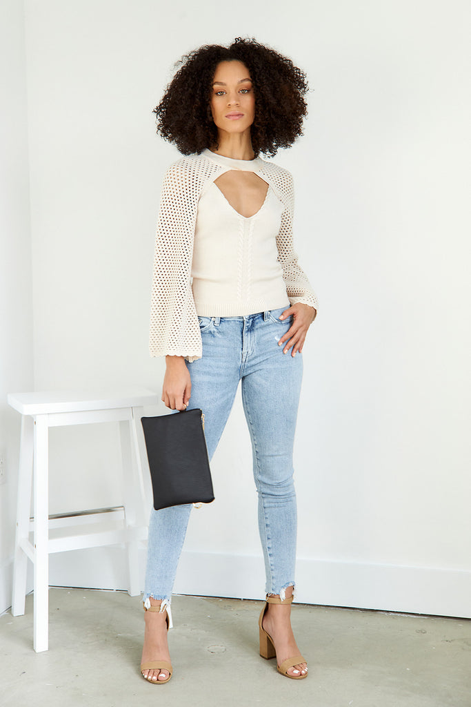 Lorrie Crochet Sleeve Knit Sweater - fab'rik
