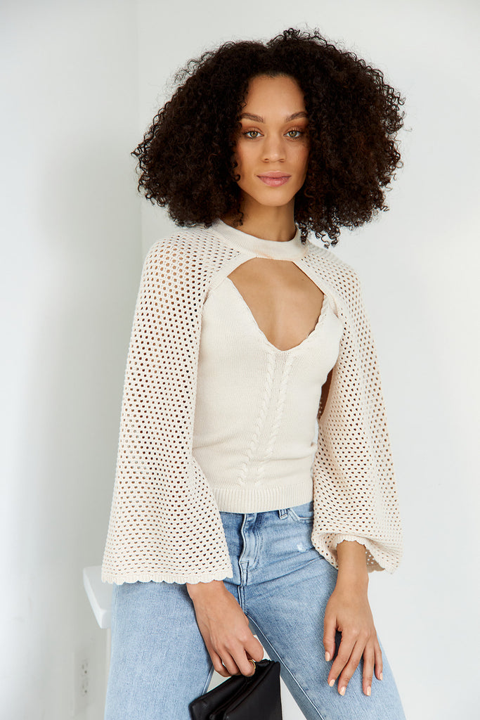 Lorrie Crochet Sleeve Knit Sweater - fab'rik