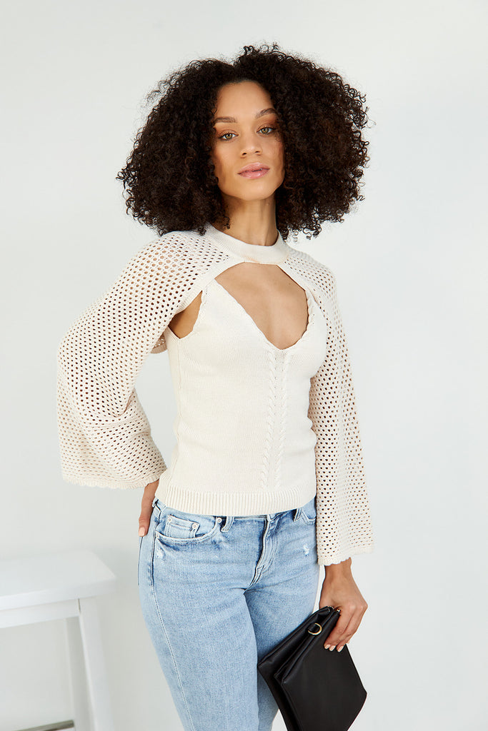 Lorrie Crochet Sleeve Knit Sweater - fab'rik