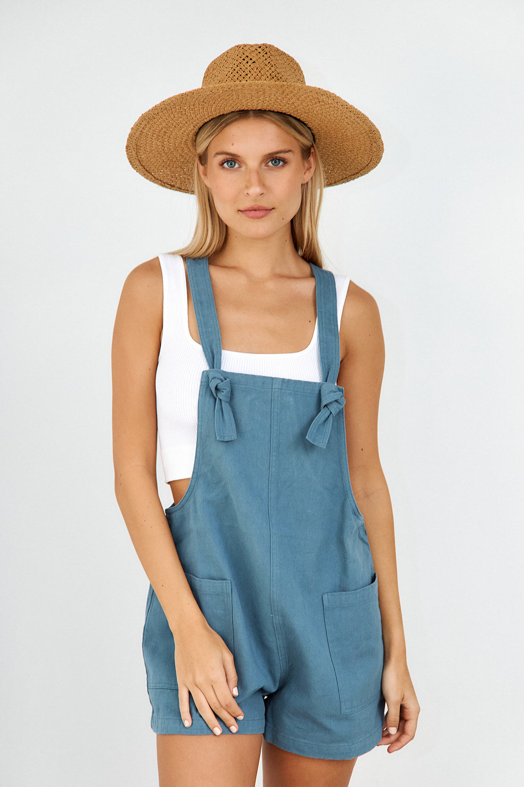 Lili Knot Detail Linen Romper - fab'rik