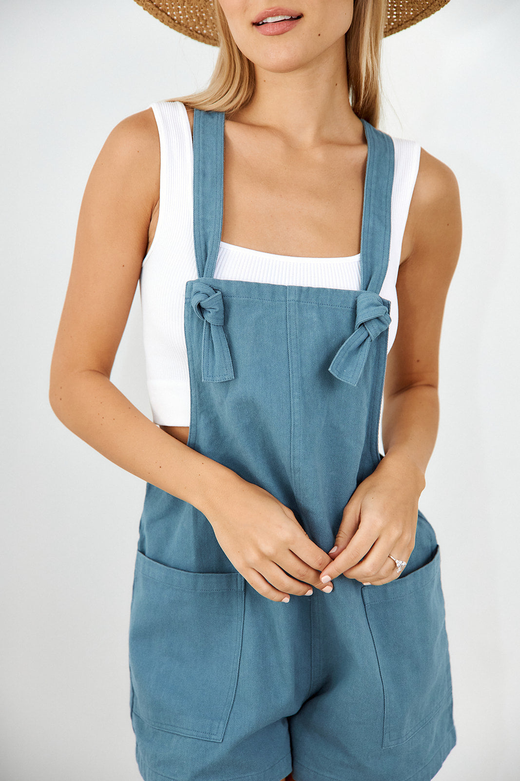 Lili Knot Detail Linen Romper - fab'rik