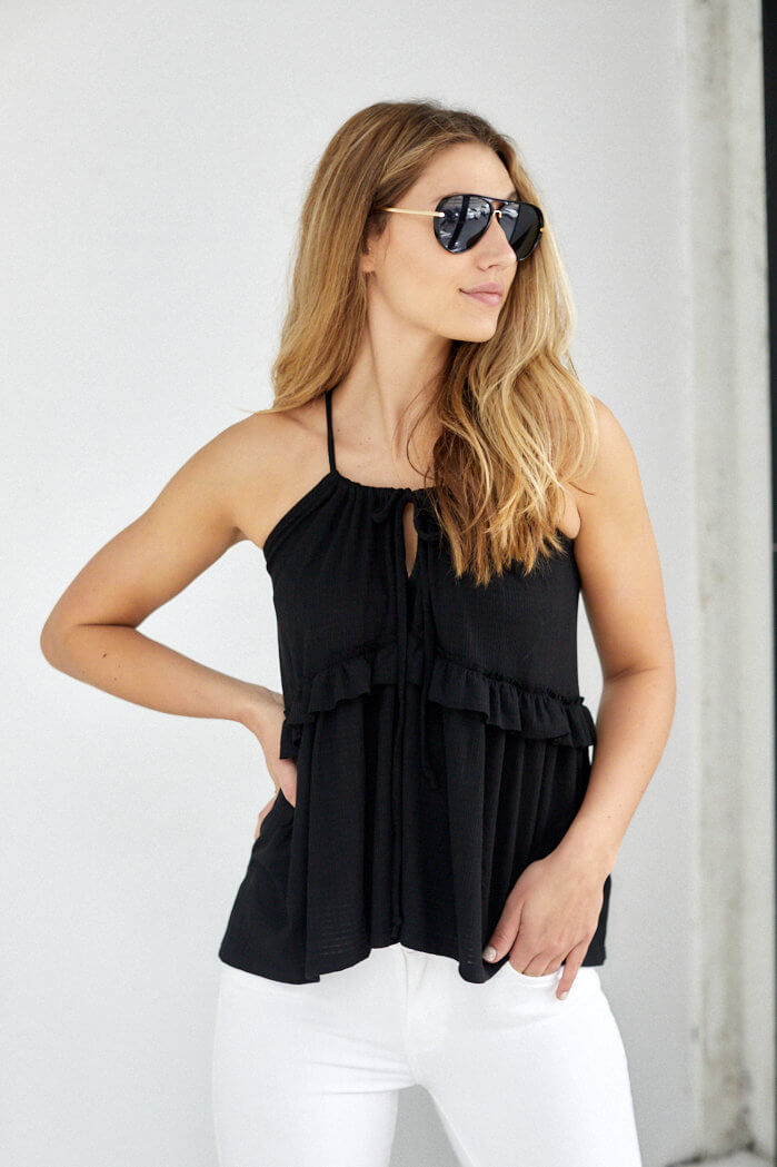 SALE - Baya Tie Front Ruffle Tank - fab'rik