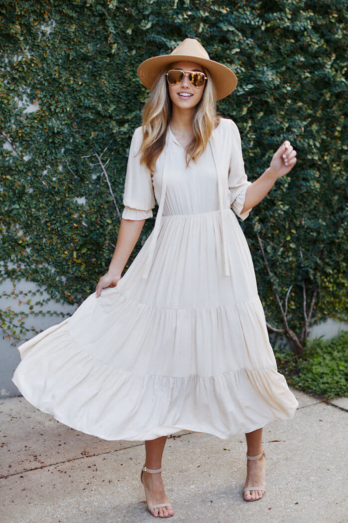 Colson 3/4 Sleeve Tiered Midi Dress - fab'rik