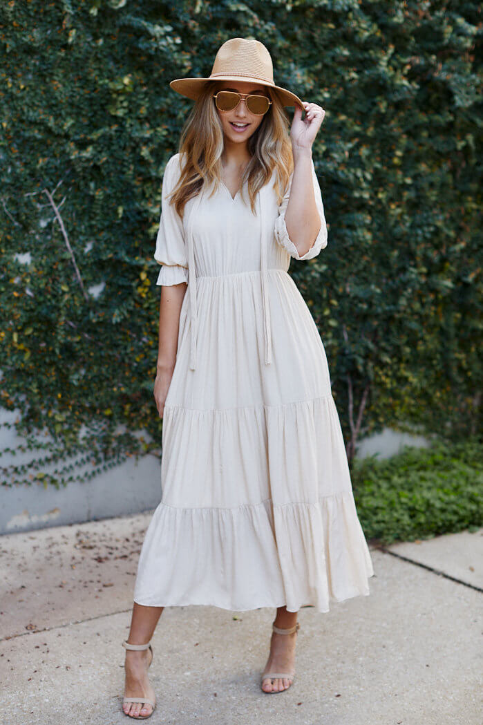 Colson 3/4 Sleeve Tiered Midi Dress - fab'rik