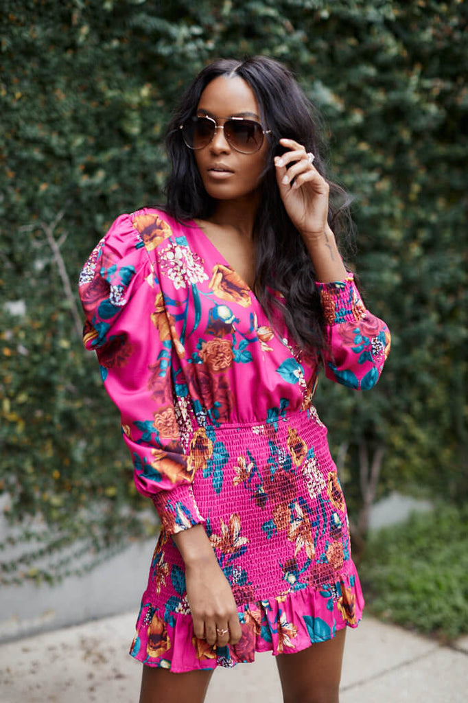 SALE - Edison Puff Sleeve Floral Smocked Dress - fab'rik