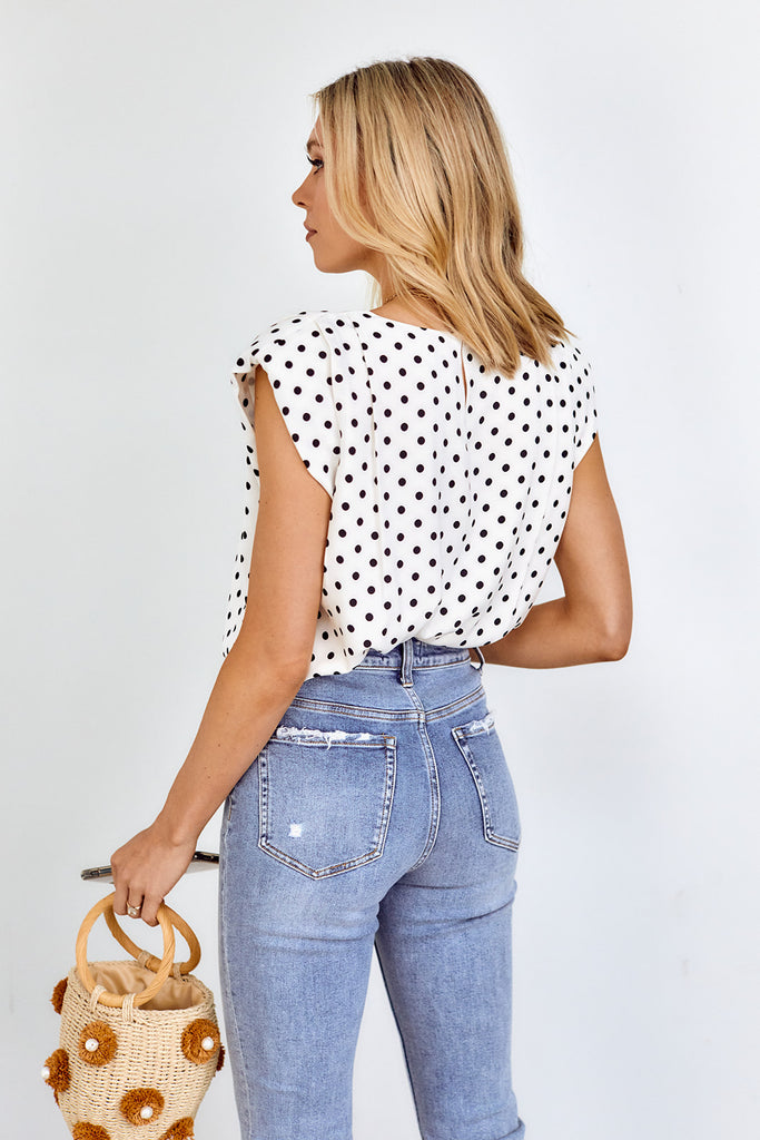 Halsie Polka Dot Shoulder Pad Blouse - fab'rik