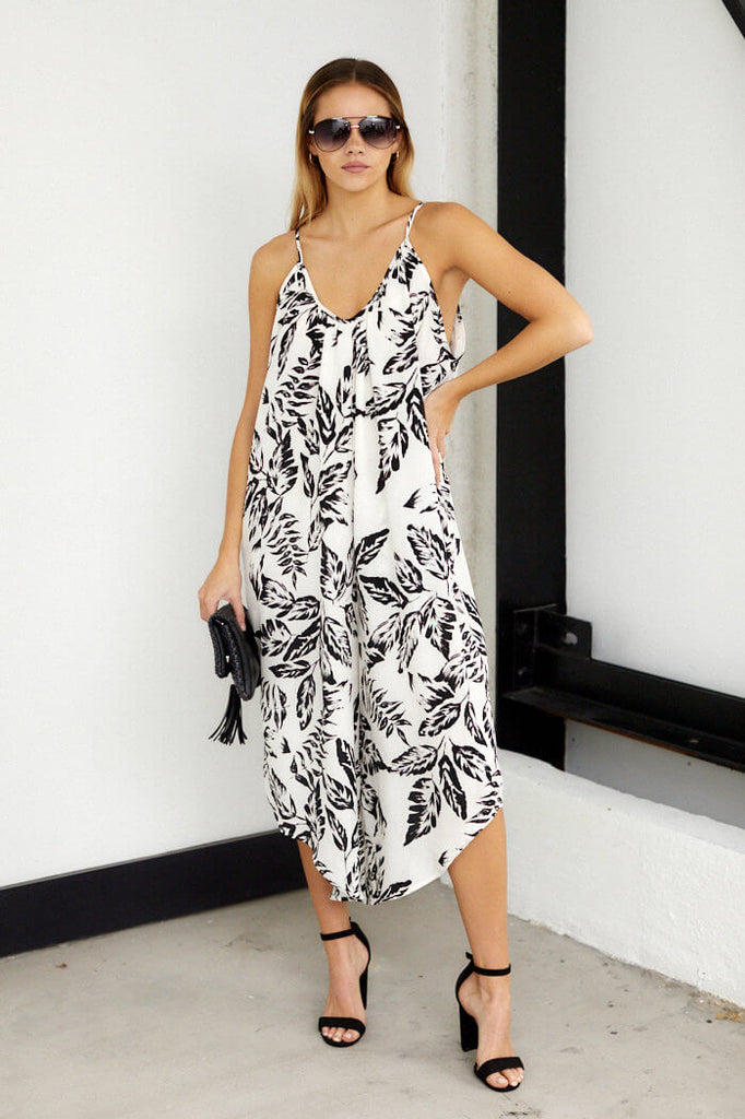 SALE - Costal Leaf Print Jumpsuit - fab'rik